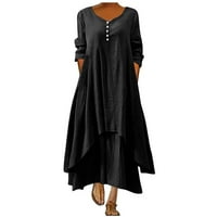 XYSAQA ženske proljeće haljine s dugim rukavima haljina plus veličina s gumbom casual maxi crne haljine