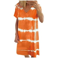 Gotyou haljine Ženski pulover V-izrez modne kravate Dyed kratkih rukava Duljina koljena haljina narandžasta