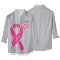Dugme Down Majice za muškarce Loose Fit FIT CANCER Svjesnost ružičaste vrpce Print Dugi rukav Lapel