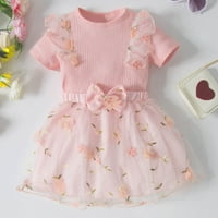 Ljetni cvjetni ispis ruffled rebrasti kratki rukovi suknje Slatka odjeća Set za djecu za malinu pamučne