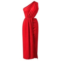 Odieerbi haljine za žene Midi haljine jedno rame Trendy Solid bez rukava izdubljena duga haljina crvena