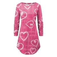 Žene Loose Comfy Heart Print Pulover okrugli vrat dugih rukava sa ramena mini haljina Hot6SL4487345