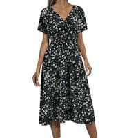 Ljetne haljine za žene Ležerne prilike Cvjetni print V-izrez -Short rukava s linijskim plažama Long