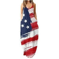 Žene plus 4. srpnja Američka zastava bez rukava maxi haljina casual USA zastava zastava i pruge tiskane