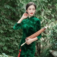 Žene Velvet Cheongsam haljina stilske tanke fine velike suknje velike suknje Elegantna stalak ovratnik