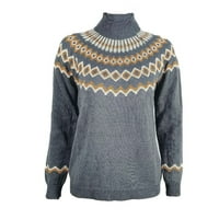 Džemper za žene labav visoki ovratnik za ispis za ispis duge rukava duge rukave pletene vrhove
