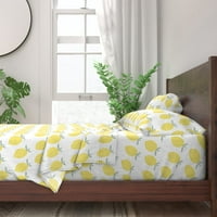 pamučni listovi, puni set - limuni Citrus Ljetni voćni žuti bijeli tisak posteljine po mjeri od