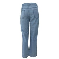 Ženski gumb High Squik džep elastične rupe Traperice Theares Labavi traper hlače Jean pantalone za žene