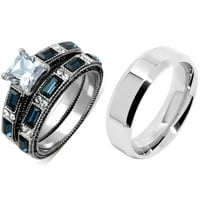 Par prsten zrno plava i jasna princeza CZZ Vjenčani prsten od nehrđajućeg čelika MENS ravna traka veličine