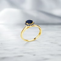 Gem Stone King 1. CT Round Blue Sapphire Blue Created Created Sapphire 10K žuti zlatni prsten
