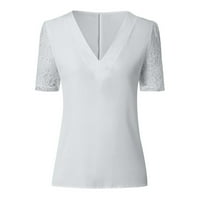 Podplug ženska modna čipka majica kratkih rukava V-izrez bluze casual dame vrhovi