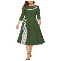 Ženska jesenska odjeća Retro dugih rukava okrugli vrat Čvrsta boja tat struka Swerch haljina vrata haljina
