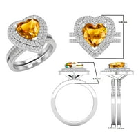 DazzlingRock kolekcija srčani citrinski i okrugli bijeli dijamant Double Halo angažman prsten za žene