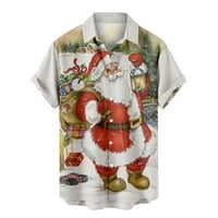 Honeeladyy Men Casual tipke Božić Santa Claus Print sa džepnim poklopcem kratkih rukava za bluzu za