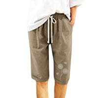 Puawkoer, cvjetni print ljeto ljeto nacrtajući otisci kratke hlače plaža pamučna pantalona džep za vježbanje