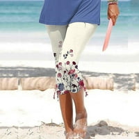 Žene Capris High Squaik Comfy Boho ljetne hlače za plažu Olovke Hlače za crtanje Kompresionirane hlače