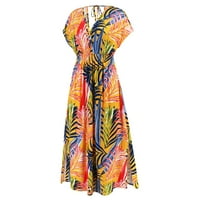 Summer Hawaii Style haljina V izrez kratki rukav Maxi Duga plaža Haljina za žene Elastične strugove
