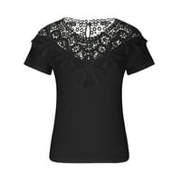 Vremenski modni ženski kauzalni okrugli vrat Čvrsta boja čipka bluza kratkih rukava majica ljeto