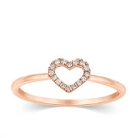 Za vas Mini otvoreni srčani prsten 0. Carat Prirodni dijamant u 14K ružičastog zlata za nju, veličine