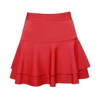 Xiuh suknja za žene Čvrsta boja a-line elastična struka slojevita ruff suknja crvena s