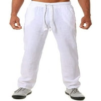 Avamo mens casual posteljina prozračne labave hlače od pune boje ravne pantalone Ljetne elastične struke