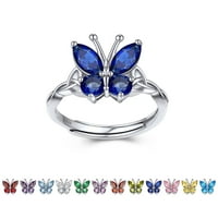 Bestyle Sterling srebrni leptir prstenovi, septembar Sapphire Rođenje Podesivi otvoreni prsten nakit