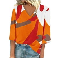 Caveitl Womens Ljetni vrhovi, Ženska modna tiskana majica rukava bluza V-izrez Ležerne prilike narančaste,