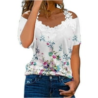 Darzheoy ljetni vrhovi za žene labava modna kauzalna bluza za bluzu čipka majica kratkih rukava ljetni