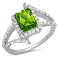 2. CT Sjajni smaragdni Clear Simulirani dijamant 18k bijeli zlatni halo pasijans sa akcentima prsten