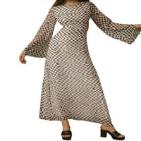 Amiliee ženske haljine s dugim rukavima izrezuju Haljinu za ispis maxi vintage checerboard