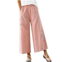 YieVot ženske modne pamučne i posteljine hlače čišćenje labavih elastičnih struka Capris pantalone Ležerne
