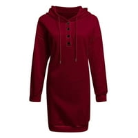 HOMCHY ženske haljine casual duksevi dugih rukava pulover TOP MAXI haljina crvena xl