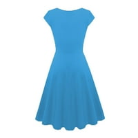 Ljetne haljine za žene kratki rukav čvrsta modna modna dužina koljena A-line V-izrez Dress Light Blue