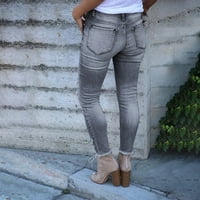 Hueook Jeans Hlače za žene plus veličine rupa čvrstog pritiska tipke Slim hlače modne ležerne hlače