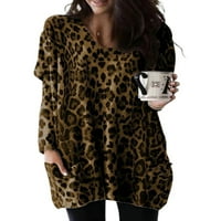 Lilylll ženski leopard tiskani baggy dugih rukava pulover tunike