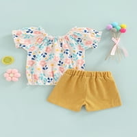 Aturuste Toddler Girls Ljeto odijelo Puff majica kratkih rukava s majicom TOP + Struk Shars Set