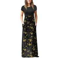Ljetne haljine za žensko džep kratkih rukava Ležerne cvjetne tiskarske plaže Long Maxi Labava haljina