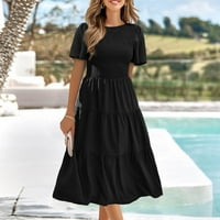 TOQOT WENS Fall Haljine - Maxi haljine O-izrez kratki rukav Pleats Ležerne haljine za žene Black XL