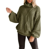 Ženska zimska gusta pletena džemper za toplu puff rukav, labav plus veličina