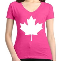 Trgovina4ever Ženska Kanada Bijeli list Ponosna kanadska zastava Slim Fit V-izrez Majica Mala ružičasta