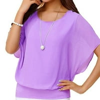 Ženske vrhove bluza Žene kratki rukav Ležerne prilike pune ljetne košulje s okruglim izrezima Purple