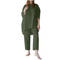 Lounge setovi za žene čišćenje modne žene okrugla izrez Čvrsta bluza s dugim rukavima + labave hlače setovi zeleni xxl