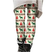 Shomport ženske božićne tamke visoke struk tople hlače Ispisuje casual nogu nogu