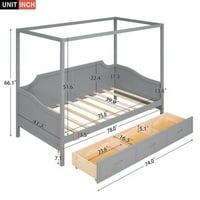 Dvostruka dimenzija drvena nadstrešnica dnevna kreveta u ladicama za pohranu, siva