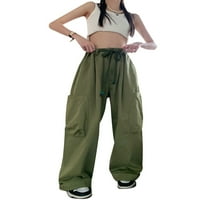 Amiliee Green Cargo hlače za žene široke noge lagane ležerne duge pantalone