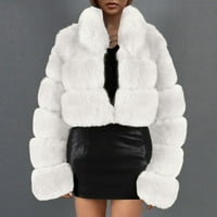 Charella Womens Top Furry Copt jakna Zimska solidna V-izrez odjeća za bijele, m