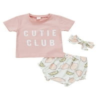 Calsunbaby Baby Girls Ljetna odjeća Set pisma Ispis majica kratkih rukava Tors limunski trokut hlača