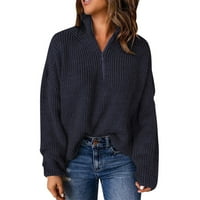 SNGXGN WOMENS košulje s dukserom dugih rukava s rukavima pulover pletene džemper vrhovi džemperi za