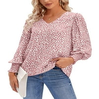 HAITE Women majica V izrez šifonske vrhove dugih rukava majice dame tunika bluza polka dot pulover ružičasti