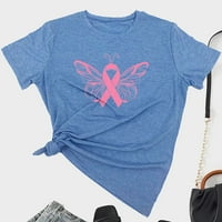 Odjeća za čišćenje Ženska azista za podizanje raka dojke Rollback Loot Fit Trendy Tops Pink Graphic Tunic Ružičasta vrpca Štampani modni majica Jesen Majica kratkih rukava Blue XL